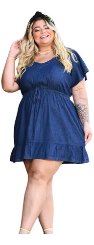 Vestido Jeans Plus Size Curto Moda Jovem Lan amento 2022
