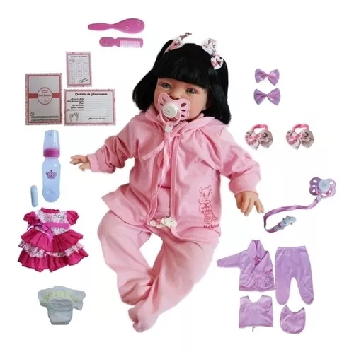 Boneca Bebé Reborn Realista, 38cm, com saco e 5 acessórios – O Gato Rápido