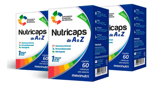 Kit 03 PolivitamĂnico De A A Z Nutricaps 60 Caps Maxinutri