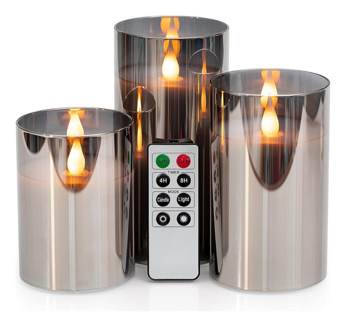 3pcs Conjunto De 3 Velas De Pilar De Vidrio Sin Llama