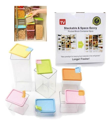 Organizador Freezer Kit 6 Porta Mantimentos Potes Hermeticos