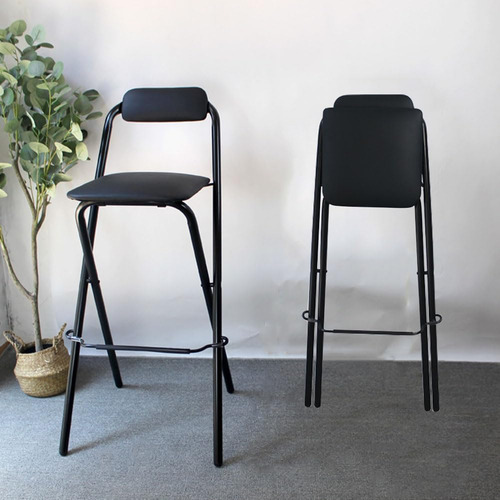 Taburete De Bar Plegable Con Respaldo Y Acolchado Negro Para