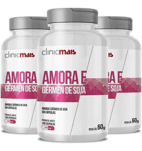 Kit 3 Amora E Germen De Soja 600mg Chá Mais 100 Cápsulas Sabor Sem sabor