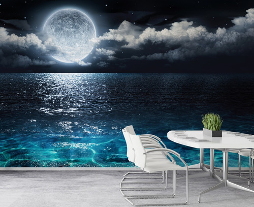 Vinil Adhesivo Tapiz Fotomural Luna Sobre El Mar