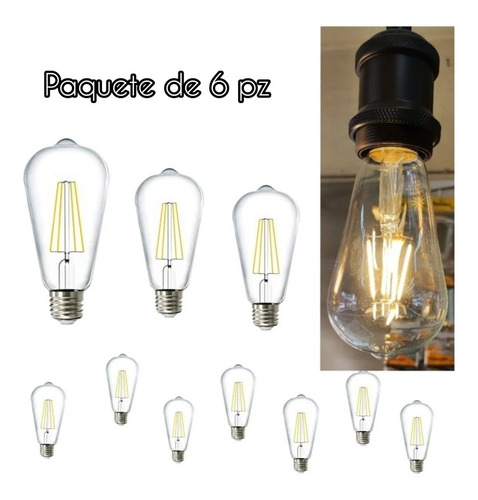 Foco Vintage Led Edison Bulbo 4w Luz Cálida 6 Pza Oferta