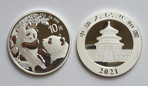 Monedas Mundiales:  China  10 Yuanes Plata Año 2021 