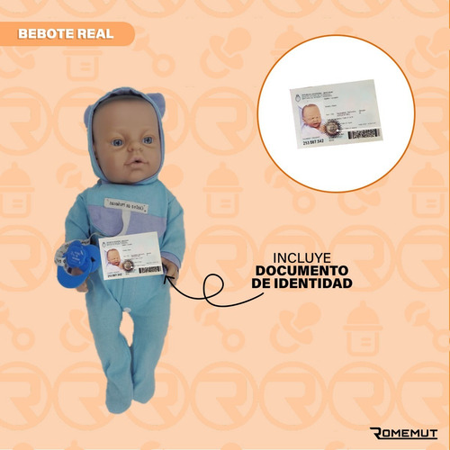 Bebote Reborn Real Con Chupete Body Osito Y Babero Plastisol