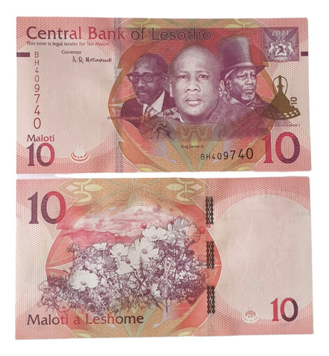 Billetes Mundiales: Lesotho 10 Maloti Año 2021 Dinastia Real