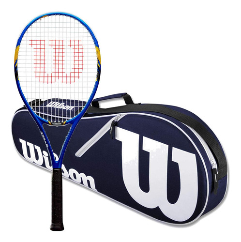 Raqueta Tenis Kit Preencordado Azul Amarillo Una 2