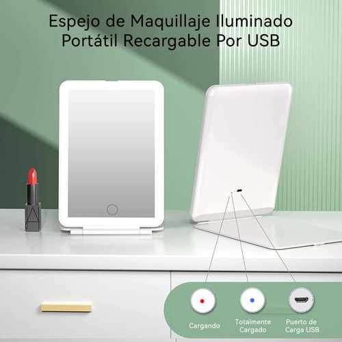 Espejo Para Maquillaje Con Luz Y Espejos Portatil Recargable