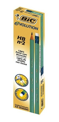 Lapiz Negro Bic Con Goma X 12 Unidades  Bic Evolution 