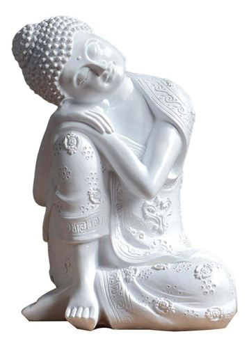 Blanco 23cm Resina Buda Durmiente Estatua Escultura Asiento