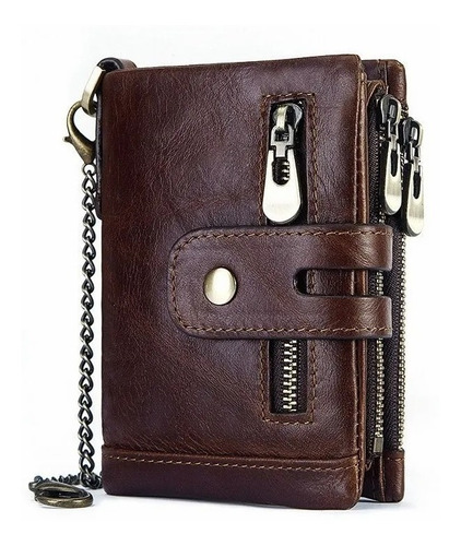 Cartera Rfid Bloqueo Con Cadena Antirrobo Para Hombres