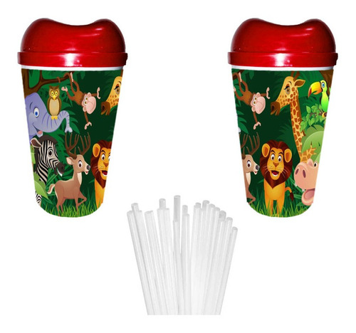 Vaso Pitillo Animales Selva Jungla Sorpresa Piñata Regalo