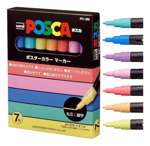Set Marcadores Posca 3m 7 Colores Original Japonés