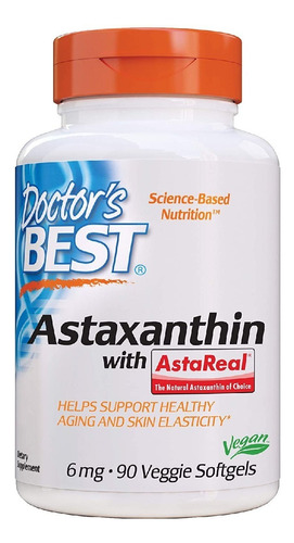 Astaxantina com Astareal 6 mg Doctor's Best 90 cápsulas de sabor neutro