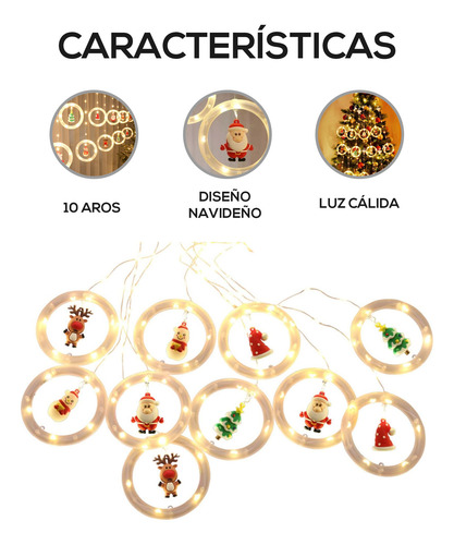 Serie De Luces 10 Aros Navideños Cortina Colgante Luz Led 3m