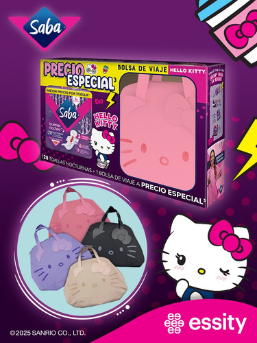 32 Toallas Femenina Saba Nocturna + Bolsa Viaje Hello Kitty
