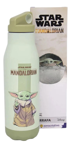 Garrafa Baby Yoda Mandalorian Star Wars 600ml - Inox Zc Cor Verde