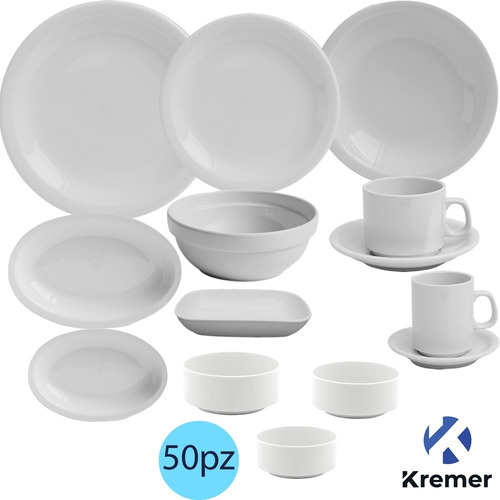 Set Vajilla 50 Piezas Porcelana Restaurant Recta 3.