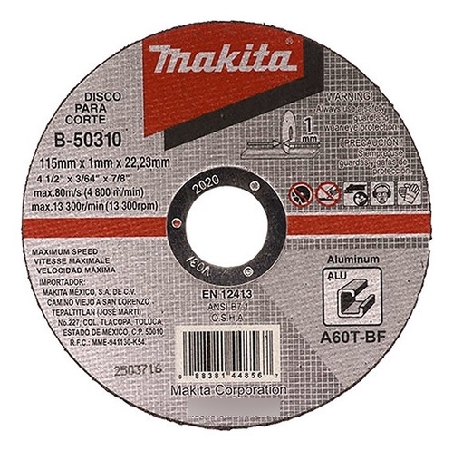 Disco Corte Aluminio 4-1/2x3/64x7/8 B-50310 Makita