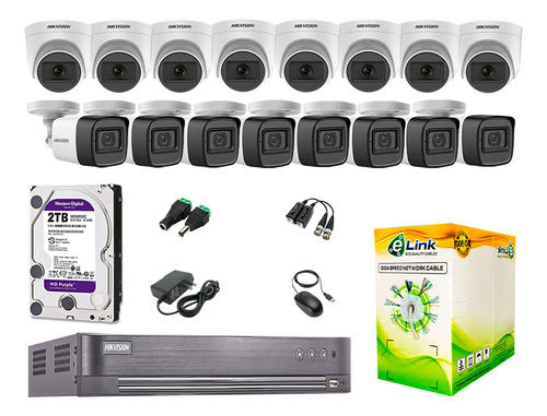 Cámaras Seguridad Kit 16 Hikvision 5mp + Disco 2tb Completo