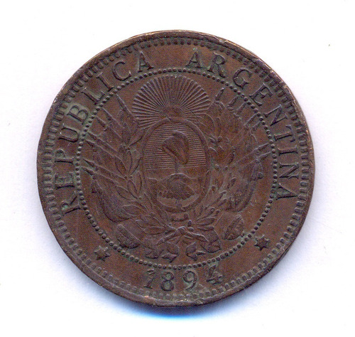 Moneda Argentina 2 Centavos Patacón Cobre 1894 Rutilante!