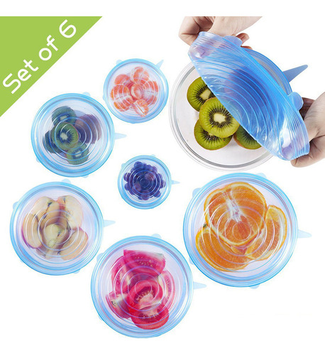 A Tapas Elásticas De Silicona Reutilizables De 6 Piezas For
