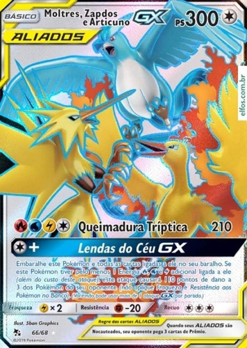 Carta Pokémon Moltres, Zapdos E Articuno Gx Full Art Aliados