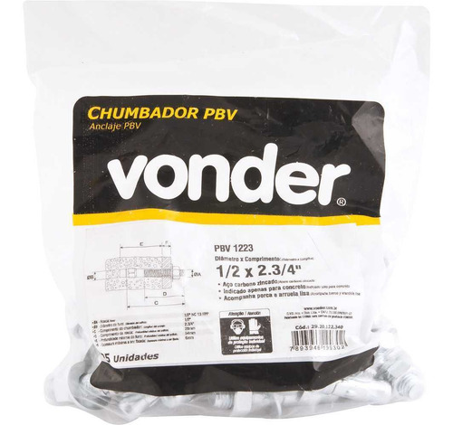 Chumbador Parabolt Pb 1/4 X 3-1/4 8cm C/ Porca 1000