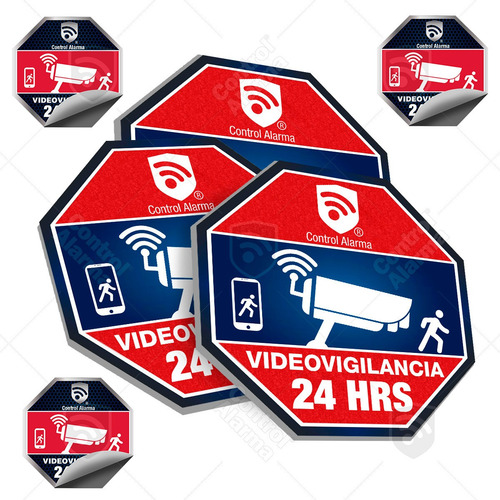 Imagen 2 de 10 de Kit 3 Letreros Placa Sticker Videovigilancia Seguridad Casa