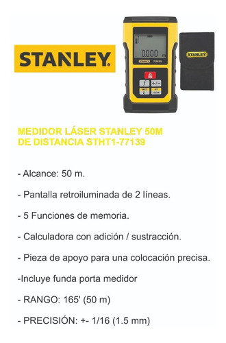 Imagen 2 de 4 de Medidor Laser Stanley 50 M Stht1-77139 Con Funda