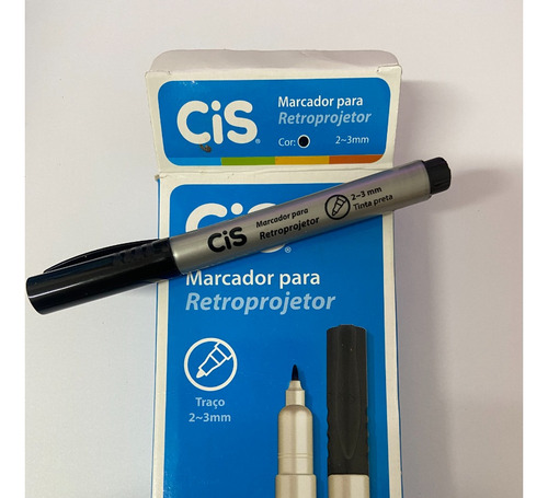 Kit 12 Canetas Marcador P/ Retroprojetor Cis Preta