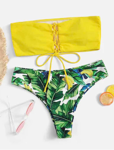 Traje De Baño Set De Bikini Estampado Palma