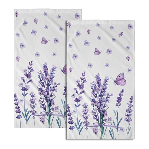 Toallas De Mano Flores De Lavanda Y Mariposa Púrpura, ...