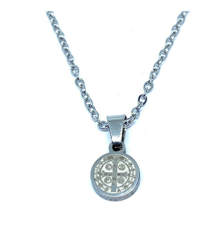Imagen 1 de 4 de Collar Acero Inoxidable Con Medalla San Benito 0.8 Cm (mini)