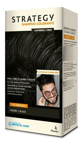 Shampoo Colorante Strategy Men Cabello, Barba Y Bigote 5 Min