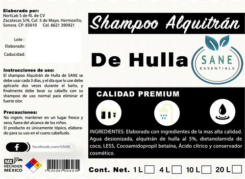  Shampoo Alquitran De Hulla Sane  Anticaspa 1 Lt