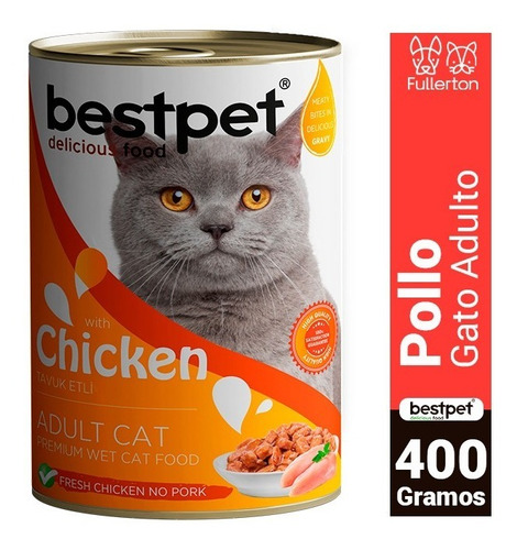 Display Lata Humedos Bestpet Cat Trozos De Pollo 12 X 400 G