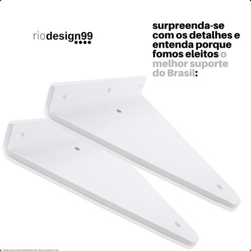 25cm - Mão Francesa Cantoneira Branca Reforçada - Rio Design99 - Ferro Aço Suporte Para Prateleira Resistente Industrial Prateleira Madeira Bancada Estante Triangular S50