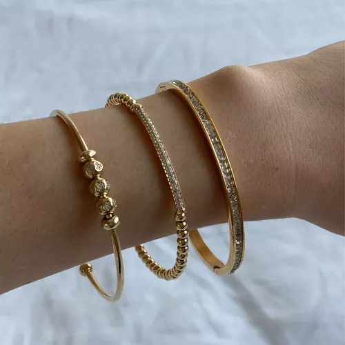 Esclava Pulsera Mujer Bañado Oro 18k Con Zircon Elegante