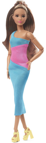 Barbie Looks, boneca, morena, vestido midi de um ombro