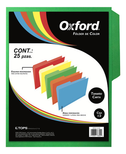 Folder Oxford M763 1/2 Vd Carta Verde 1/2 Ceja 25 Piezas