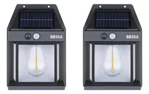 Comprar 2 Unidades Farola De Pared Carga Solar Luz Led Blanco Cálido Estructura Negro