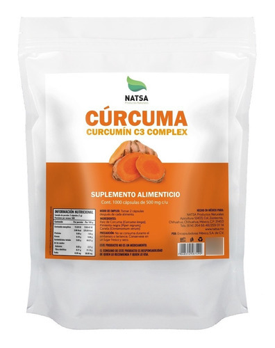 Natsa Cúrcuma Curcumín C3 Complex 1000 Cápsulas Sabor Natural