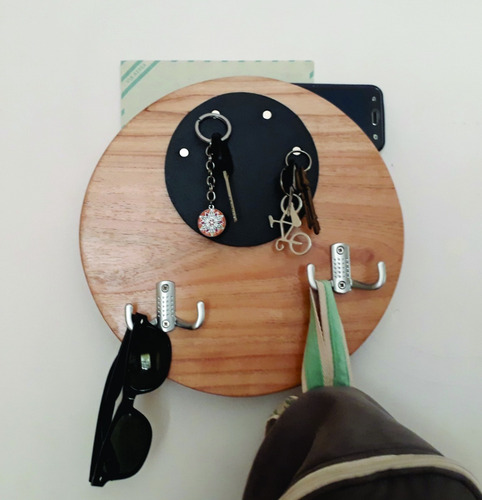 Imagen 3 de 8 de Perchero Organizador Madera Paraíso + Portallaves Magnético