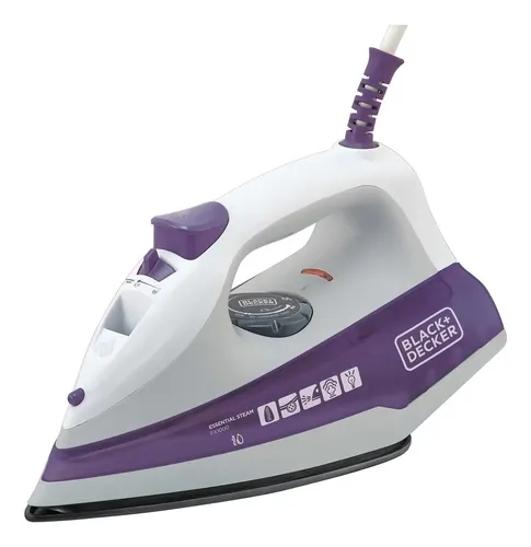 Ferro de Passar Roupa Black Decker com Vaporizador Base Antiaderente Branco e Roxo Modelo FX1000