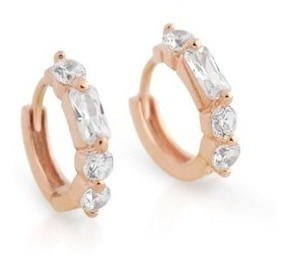 Rose Gold Plated 14mm Round Huggie Cz Earrings
