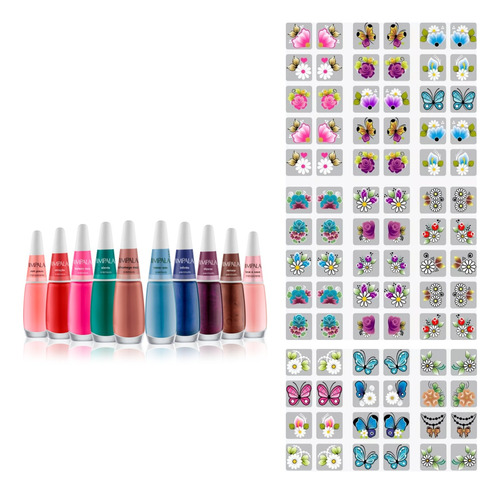 Kit Unha 60 Adesivos De Unhas Floral Ganhe 1 Esmalte Impala