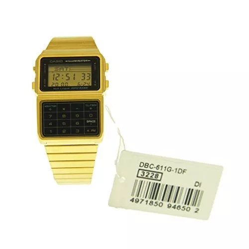 Casio #DBC611G-1D reloj con banco de datos y calculadora, memoria de 25,  tono dorado, para hombre